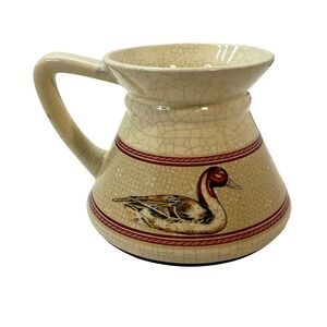 Vintage Mallard Duck Travel Mug Pyramid Base No Spill Ceramic Cream Crackle 80s